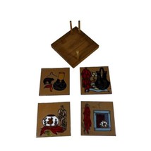 Set of Four Ceramic Tile Trivet Coaster With Holder Southwestern Pottery... - £29.81 GBP