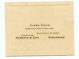 Clara Davis Hand Written Note on Engraved Card Roberts &amp; Son Birmingham ... - $13.86