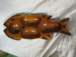 fish wood serving dish unusual multi compartment vintage tropical beach mid cent - £39.95 GBP