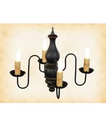 BLACK w/ RED COLONIAL WOOD CHANDELIER - &quot;ABIGAIL&quot; 4 Candle Light Handmad... - $435.52 CAD
