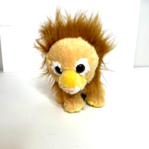 8&quot; Sitting Yellow Lion Plush Furry Main Big Brown Eyes Pink Nose Stuffed Animal - £8.66 GBP