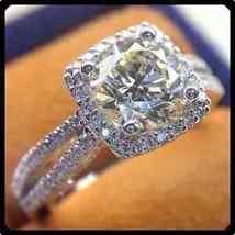 3CT Round Cut Diamond Halo Promise Engagement Wedding Ring 14K White Gold Over - £72.66 GBP