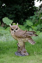 Long Eared Owl On Stump with Fluffed Feathers-Large-Garden Statue, Garde... - $180.49