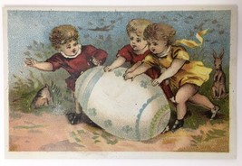 Victorian Trade Card Adorable Children Rolling Giant Easter Egg w/ Kangaroo - £15.62 GBP