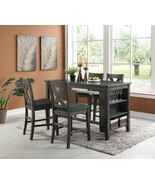 Modern Gray Wash Finish 5pc Counter Height High Dining Table w Storage S... - $2,297.31