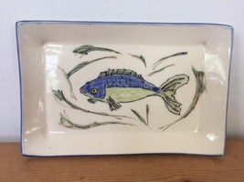 Hand Painted Blue Fish Porcelain Glazed Studio Art Pottery Trinket Dish ... - £23.59 GBP