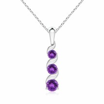 Channel-Set Amethyst Three Stone Journey Pendant in Silver (AAA, Size- 4MM) - £153.70 GBP