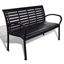 Outdoor Garden Patio Porch Modern Black Steel 2 Person Seater Bench Chair Seat - £203.69 GBP