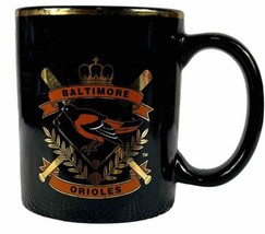 Vintage Baltimore Orioles Black Coffee Mug MLB Baseball Cup Gold Logo &amp; Trim - £6.58 GBP