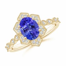 ANGARA Oval Tanzanite Trillium Floral Shank Ring in 14K Gold (AAA, Size-8x6) - £1,493.62 GBP