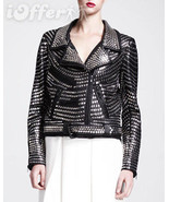 A.L.C Women Full Silver Heavy Metal Rivets Studded Brando Black Leather ... - $246.17 CAD