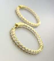 EXQUISITE 18kt Gold Plated Outside Inside CZ Crystals 1 5/8" Hoop Earrings - £39.95 GBP