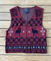 woolrich women’s full zip wool knit Christmas sweater vest Size M Red K5 - £14.16 GBP