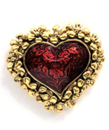 VTG Avon Floral Love Heart Pin Red Enamel Flowers Gold Tone Valentine Je... - $237.26 MXN