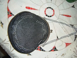 Vintage Black And Silver Beaded Mesh Purse Bag Clutch Silver Chain Handle #30 - $17.99