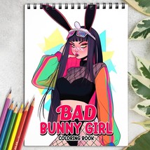 Bad Bunny Girl Spiral-Bound Coloring Book for Stress Relief and Relaxation - £17.29 GBP