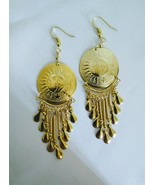 Life in the Andes - Inti The Sun - yellow embossed metal earrings handma... - $374.73 MXN