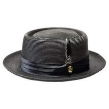 Men's Bruno Capelo RAFAELE Braid Straw Pork Pie Hat Telescope Crown RF-400 Black image 6