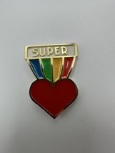 Vintage 1981 Super Gay Pride Rainbow Heart Pin 4.6cm - £23.74 GBP