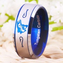 Free Shipping Hot Sales 8MM Fishing Ring Fish & Hooks  Beveled New Men's Tungste - £30.46 GBP