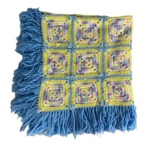 Handmade Crochet Baby Toddler Blanket Yellow Blue White Pink Green 31&quot;x31&quot; - £22.74 GBP