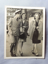 WWII Real Photo Navy Officer w/ Two pretty Women Walking Provocative hot... - £9.89 GBP