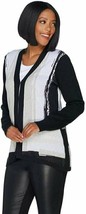 H by Halston Long Sleeve Jacquard Sweater Cardigan Size Small, Black - £17.63 GBP