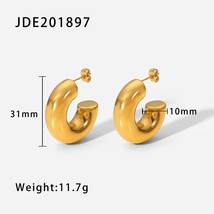 Ins Stainless Steel 18k Gold Pated Woman Earring Thick Hollow C-shaped Earrings  - £14.50 GBP