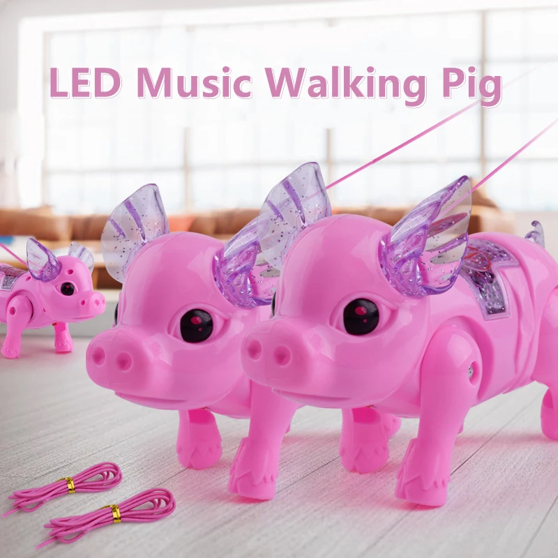 Cute Electric LED Music Walking Pig Electronic Rope Pulling Pets With Light Walk - £11.44 GBP+