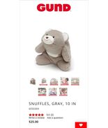 Gund Snuffles Plush Bear NEW w TAGS 10" Soft Gray Stuffed Animal - $18.80