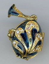 Russian fake pendant w dark blue/gold scrolls w crystals, interior/angel - £42.65 GBP