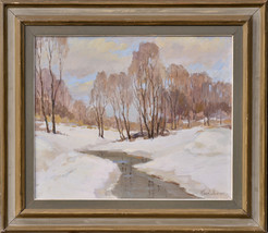 American Winter Landscape 1951 Vintage Oil Painting by Impressionist Master - £346.24 GBP