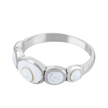 Fancy Row of Natural White Shiva Shell Sterling Silver Band Ring-9 - £13.71 GBP