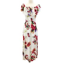 ILLA ILLA Womens S Tropical Floral Maxi Dress On/Off Shoulder Cream Multicolor  - £23.10 GBP