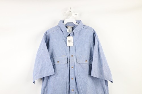 NOS Vtg 90s Carhartt Mens XL Spell Out Short Sleeve Chambray Button Shirt USA Item image 2