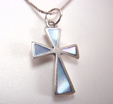Genuine Blue Mother of Pearl Ankh Cross 925 Sterling Silver Necklace - £13.38 GBP