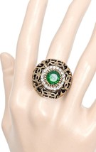 Turkish Inspired Casual Everyday Bold Statement Ring Green Rhinestones Size 8 - $14.25