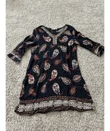 Boho beaded Dress Size Medium Beaded V Neckline Paisley Sun Dress multic... - $24.83 CAD