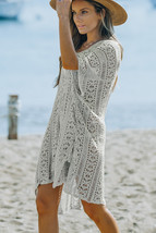 Gray Crochet Knitted Tassel Tie High Low Beachwear - $16.31