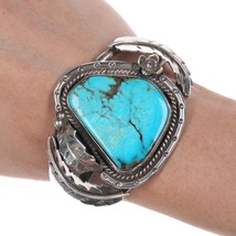 6 3/8&quot; Vintage Native American Sterling and turquoise bracelet with leaf design - £290.42 GBP
