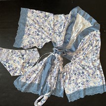 Victoria&#39;s Secret XS/S ROBE+PANTY white BLUE lilac ROSE floral MODAL lac... - £77.86 GBP