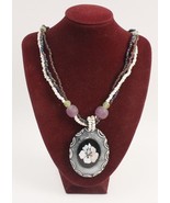 Beaded 3-Strand Necklace with Large MOP and Acrylic Pendant Summer Ready - $7.51
