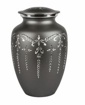 Large/Adult 200 Cubic Inch Metal Fancy Gray Funeral Cremation Urn - £139.55 GBP