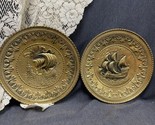 Lot Of 2 Vtg Peerage England Embossed Brass Decorative Wall Colonial Shi... - $14.85