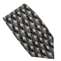 J. Ferrar Mens Tie Geometric Pattern Silk Italy Black Gray Business Dress - £12.24 GBP