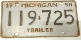 1958 ORIGINAL AUTH TRAILER STATE MICHIGAN LICENSE PLATE 119-725 WATER WO... - $25.55