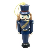 Nutcracker Soldier Christmas Tree Ornament Vintage Wood Blue Uniform Handpainted - £9.55 GBP