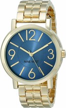 Nine West Women&#39;s NW/1694BLGB Blue Sunray Dial Gold-Tone Bracelet Watch - £23.51 GBP