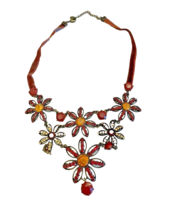 Necklace Choker Rhinestone Red &amp; Clear Marked &quot;V&quot; Costume Jewelry Vintage - £10.39 GBP