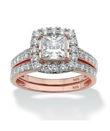PalmBeach Jewelry Princess-Cut CZ Rose Gold-plated Silver Bridal Ring Set - £103.53 GBP